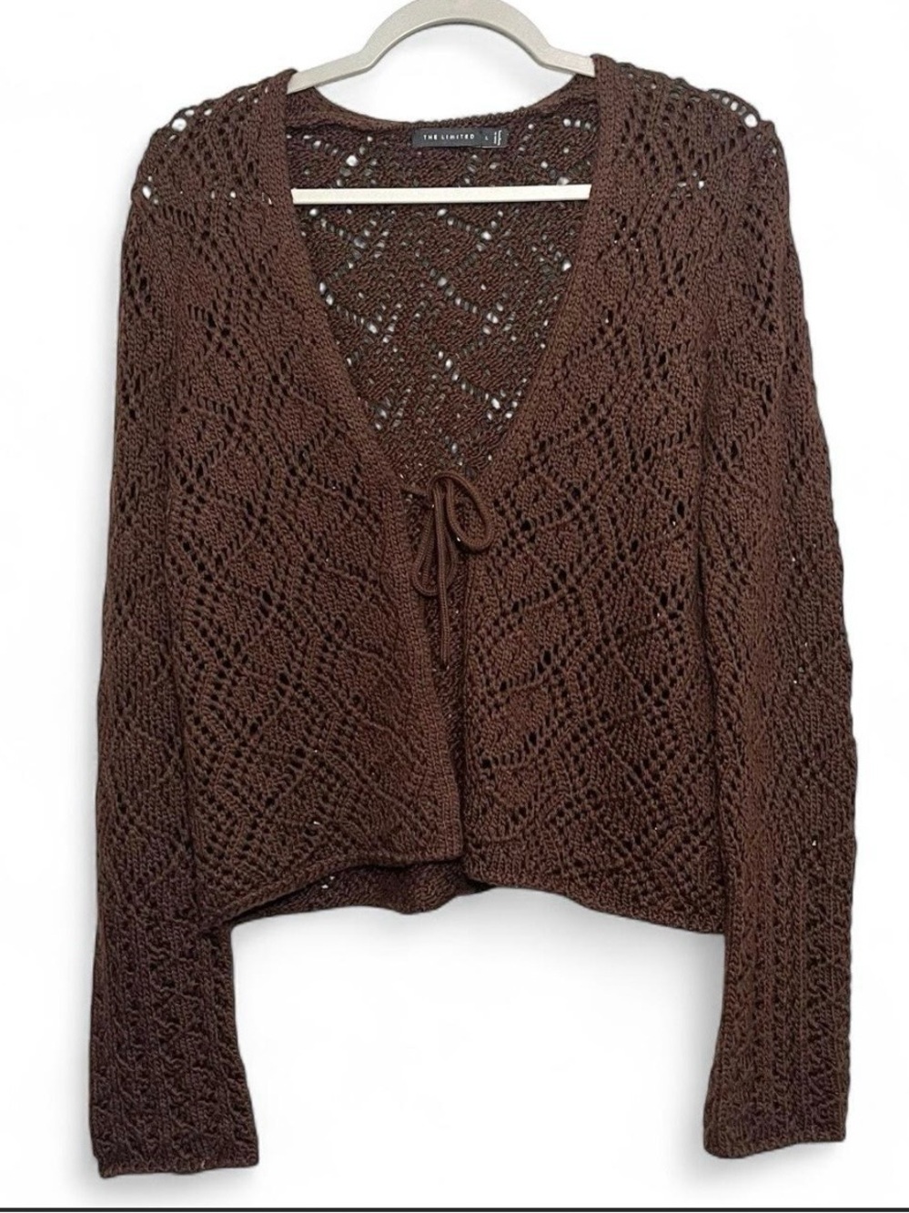 The Limited Open Knit Crochet Tie Front Cardigan Large Boho Fairy Grunge Y2K